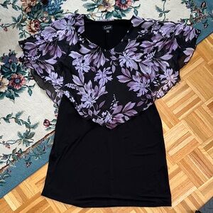 Connected Apparel Black and Purple Sleeveless Ruffled Polo Blouse